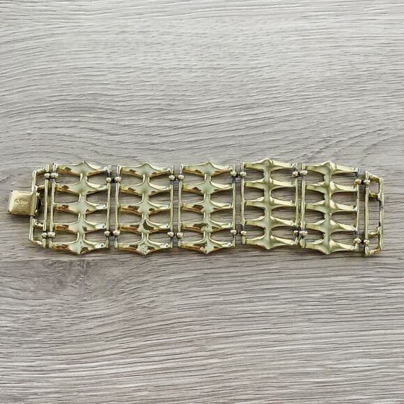 CORO Vintage Gold Tone Wide Link Bracelet Retro Geometric Panel Signed 7” Bold - Picture 1 of 8